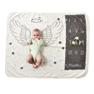 Baby Monthly Milestone Blanket For Girl Boy Floral Wings Frame Newborn Photo Prop Background Super Soft Flannel