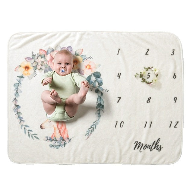 Baby Monthly Milestone Blanket For Girl Boy Floral Wings Frame Newborn Photo Prop Background Super Soft Flannel