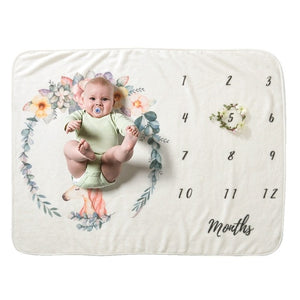 Baby Monthly Milestone Blanket For Girl Boy Floral Wings Frame Newborn Photo Prop Background Super Soft Flannel