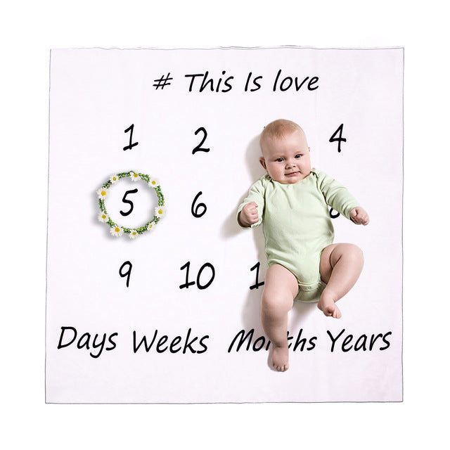 Baby Monthly Milestone Blanket For Girl Boy Floral Wings Frame Newborn Photo Prop Background Super Soft Flannel