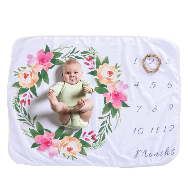 Baby Monthly Milestone Blanket For Girl Boy Floral Wings Frame Newborn Photo Prop Background Super Soft Flannel
