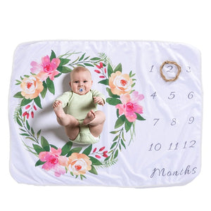 Baby Monthly Milestone Blanket For Girl Boy Floral Wings Frame Newborn Photo Prop Background Super Soft Flannel
