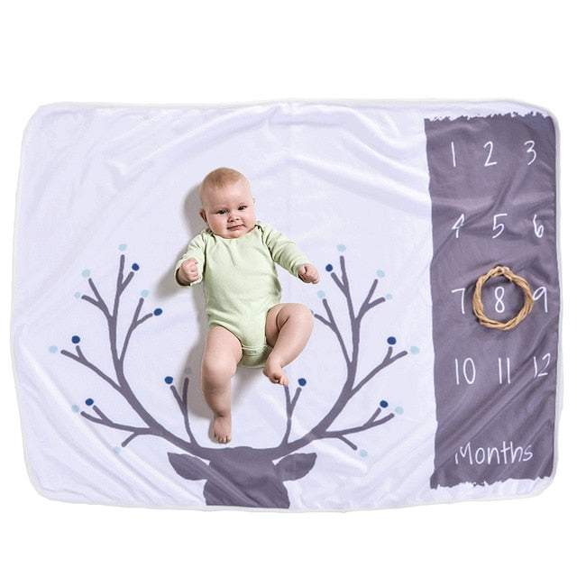 Baby Monthly Milestone Blanket For Girl Boy Floral Wings Frame Newborn Photo Prop Background Super Soft Flannel