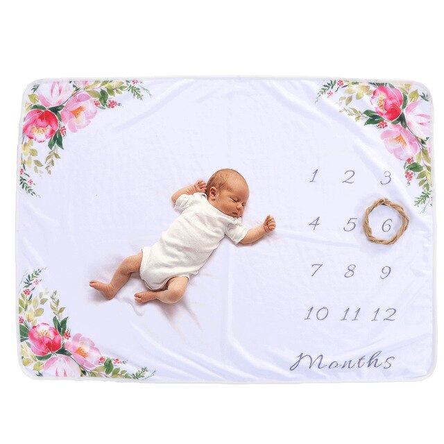 Baby Monthly Milestone Blanket For Girl Boy Floral Wings Frame Newborn Photo Prop Background Super Soft Flannel