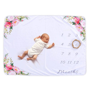 Baby Monthly Milestone Blanket For Girl Boy Floral Wings Frame Newborn Photo Prop Background Super Soft Flannel