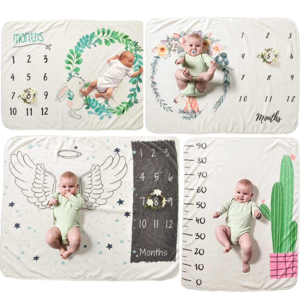Baby Monthly Milestone Blanket For Girl Boy Floral Wings Frame Newborn Photo Prop Background Super Soft Flannel